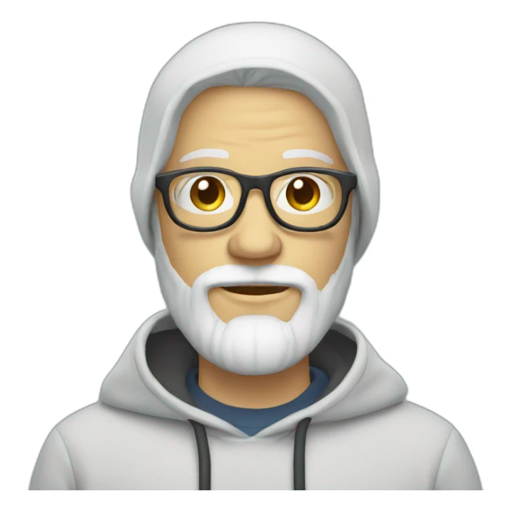 White bearded man with hoodie and eyeglasses sticker