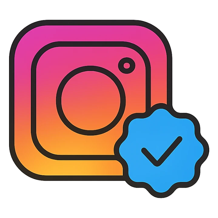 Instagram blue verification tick icon, clean, modern, matches Instagram branding sticker