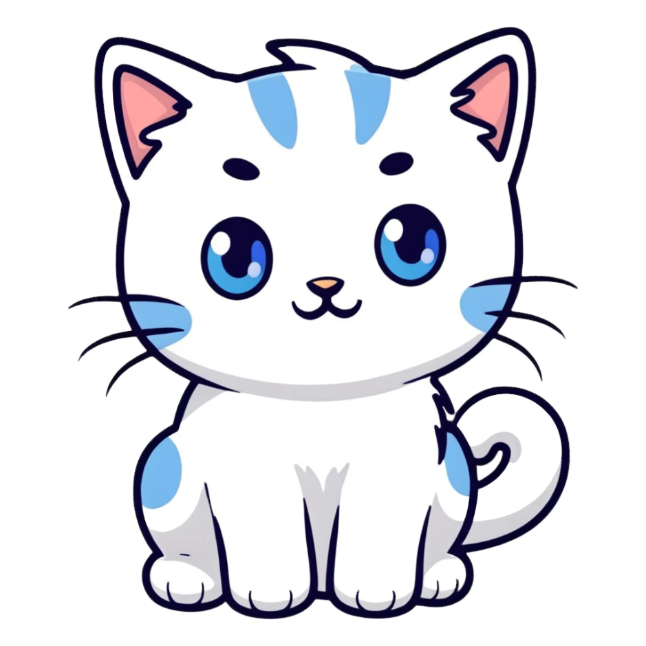 A cute cat with short white fur and blue eyes sticker