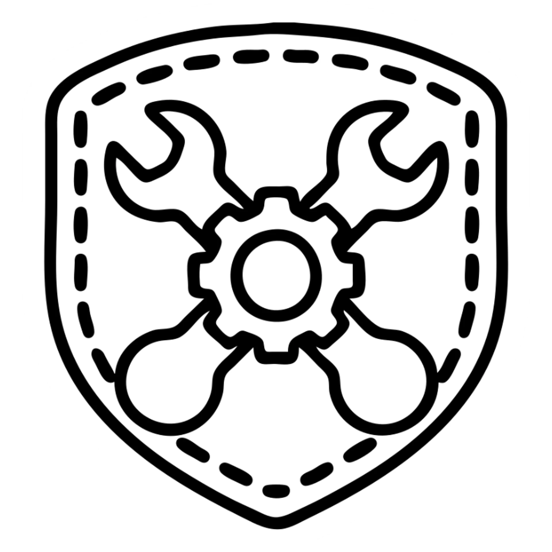 An embroidered patch with crossed wrenches and a gear design on white fabric, showcasing detailed stitching and contrasting colors.

 sticker