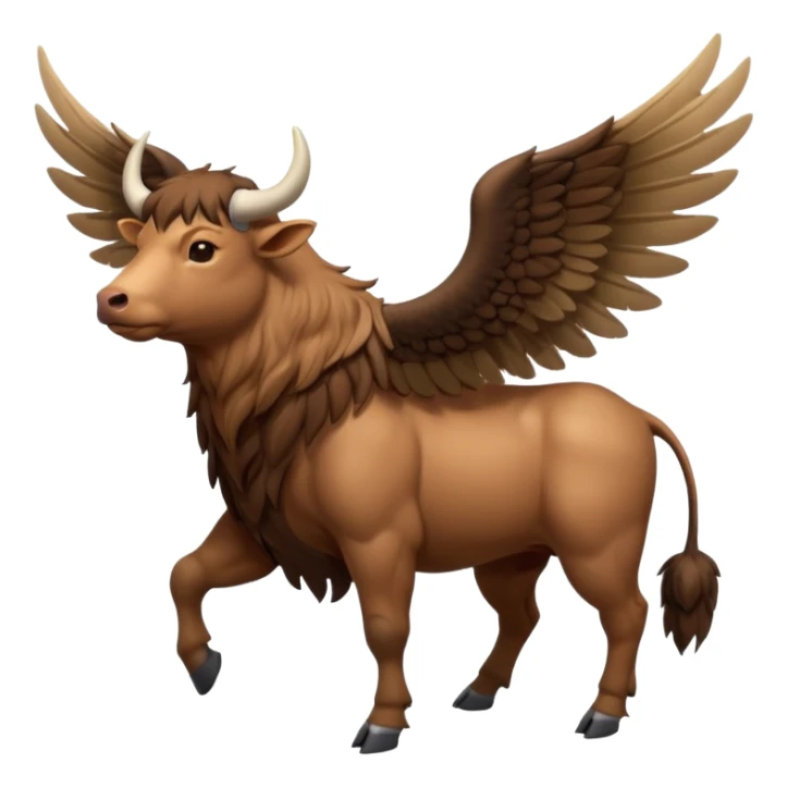 front view 4 legged winged ox emoji light brown body visible too with wings on back sticker