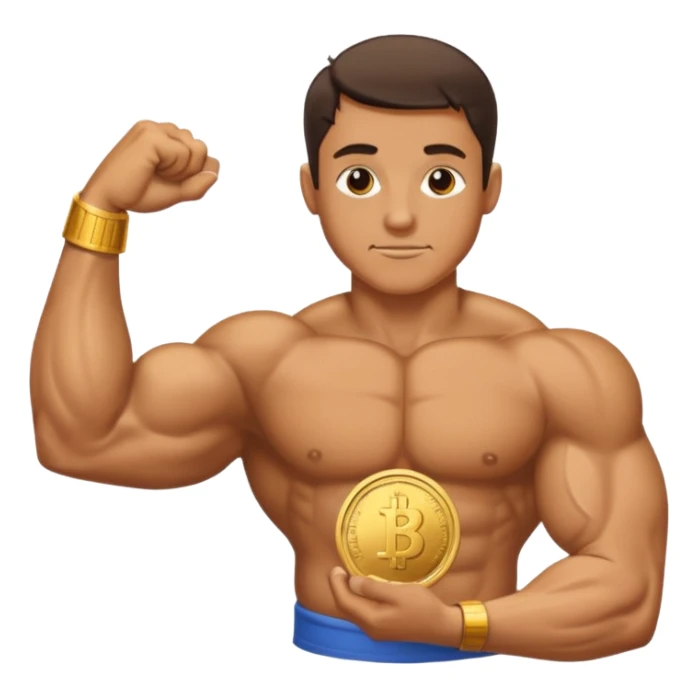 A bent arm showing its big bicep in a gold coin sticker