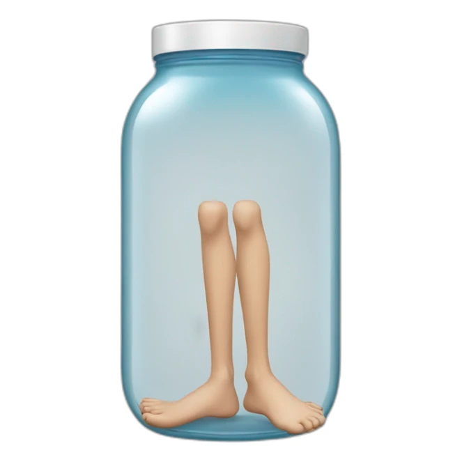 human legs standing on the floor with an empty transparent jar between them,outside,to the left and to the right,front view sticker