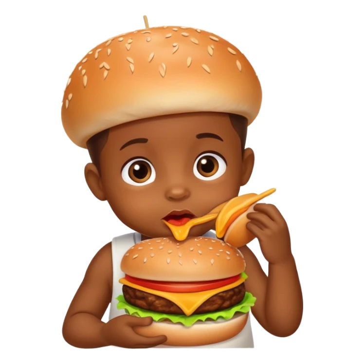 A brown skin baby eating a burger sticker