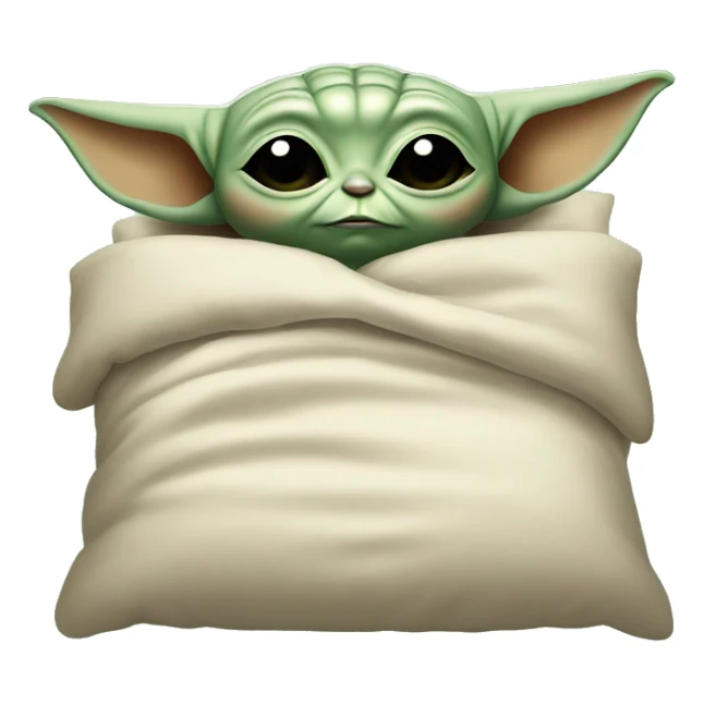 baby yoda lies in bed with eyes closed sticker