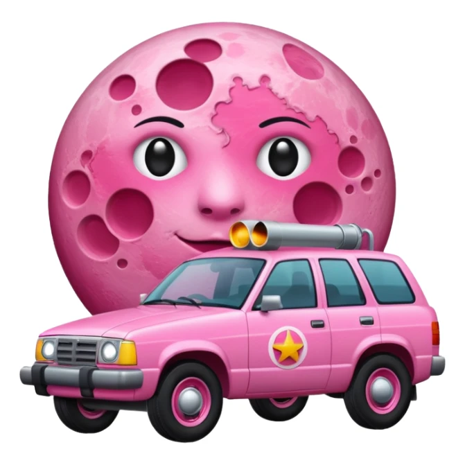 a pink full moon with a pink patrol/fuel pump attached to it sticker