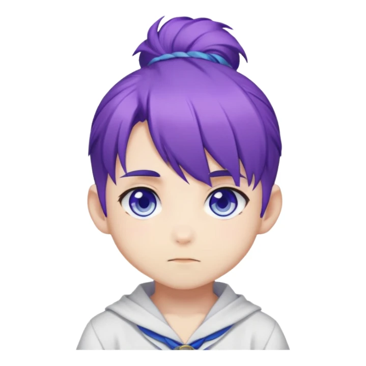 Bun boy, anime chibi, purple hair, blue/purple eyes sticker