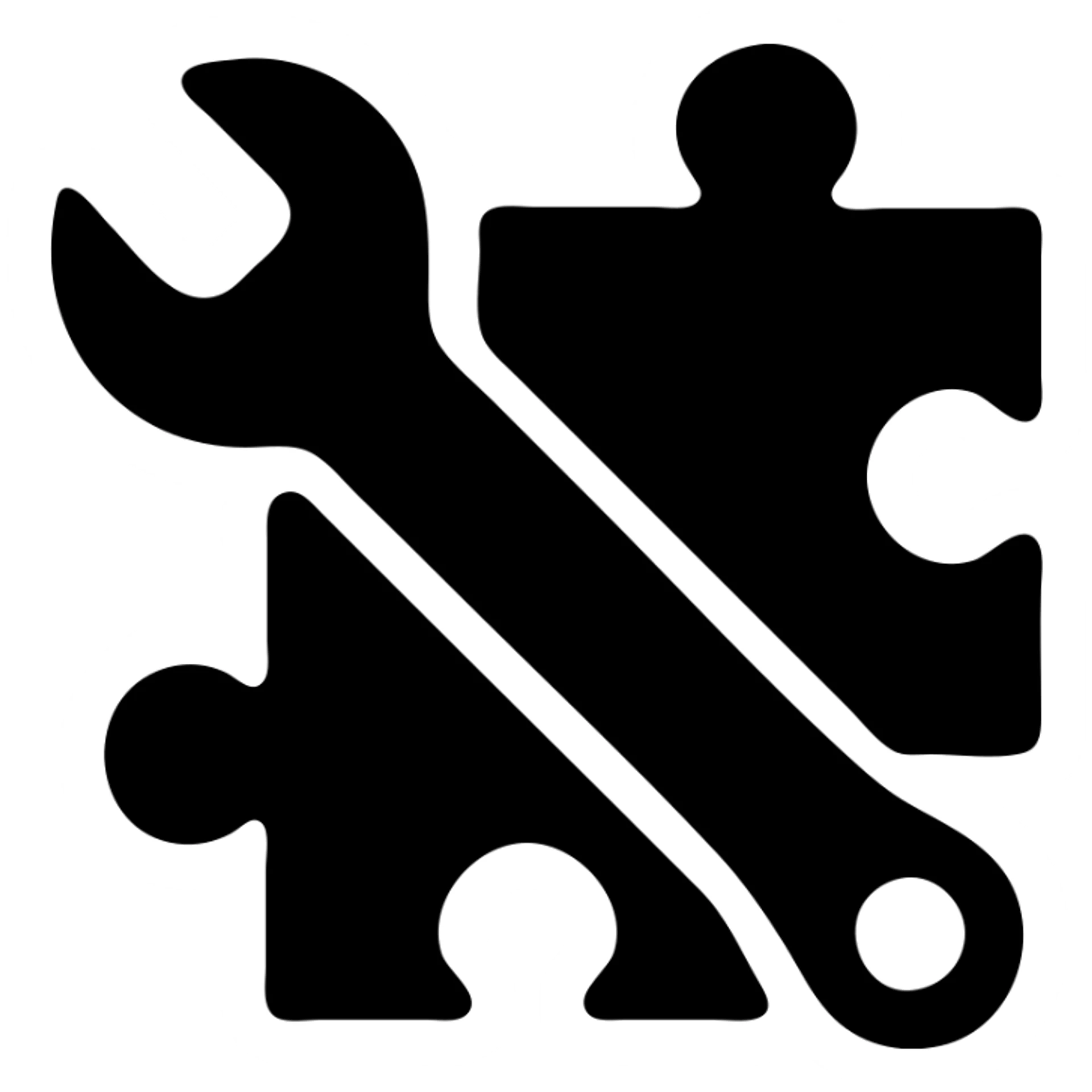 wrench and puzzle, minimalist style, solid black fill, transparent background, theme of modifications sticker