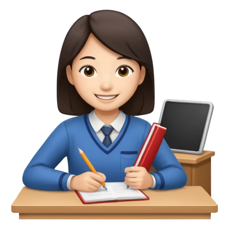 The asian student submits his work to the teacher sticker