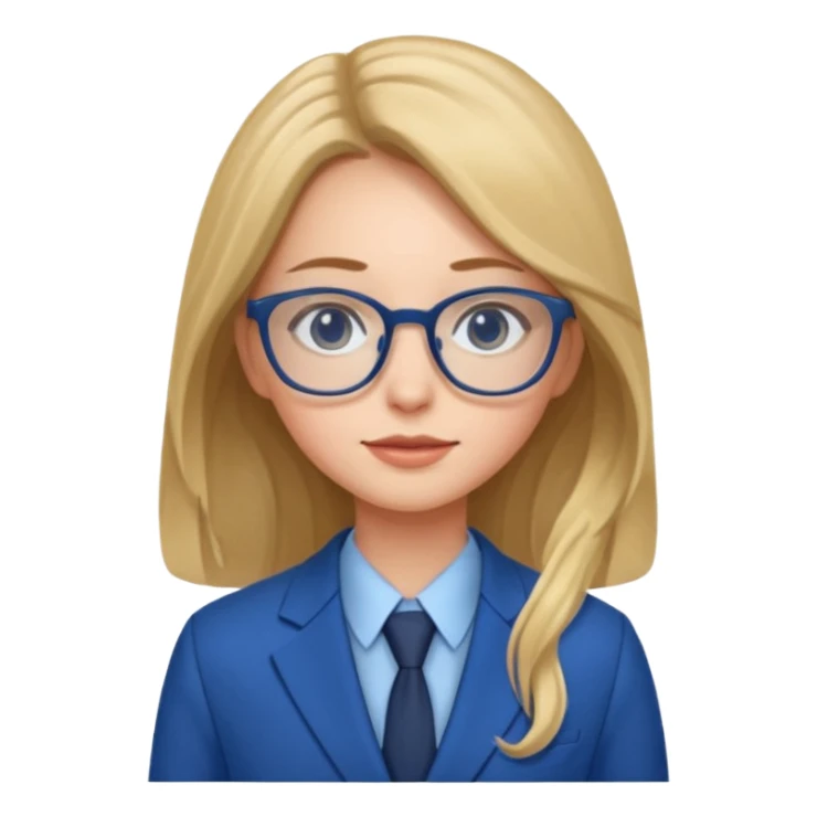 long hair girl with eyeglasses and blue suit sticker