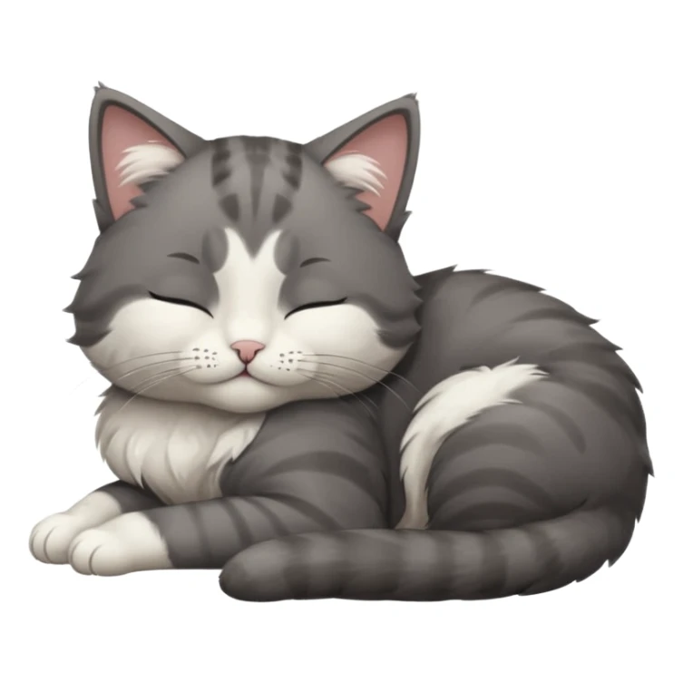 dark grey and white small cat with closed eyes, leaning his head on his paw while leaning on his elbow lying down sticker