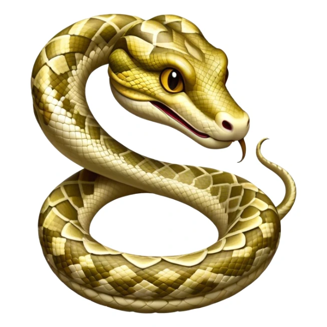 Cinematic Noble Python Portrait Emoji, Poised and regal, with a powerful, sinuous body adorned in intricate scale patterns and piercing, focused eyes, Simplified yet sharp and sophisticated features, highly detailed, glowing with a soft, earthy glow, high shine, intelligent and formidable, stylized with an air of primal elegance, focused and commanding, soft glowing outline, capturing the essence of a watchful and confident serpent that appears ready to coil out of the screen with effortless authority! sticker