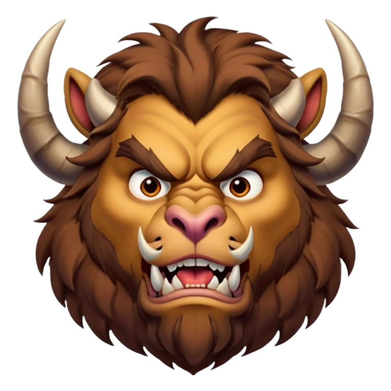 Beast from Beauty and the Beast with human mouth but angry expression, furrowed brow, still with horns and fur sticker