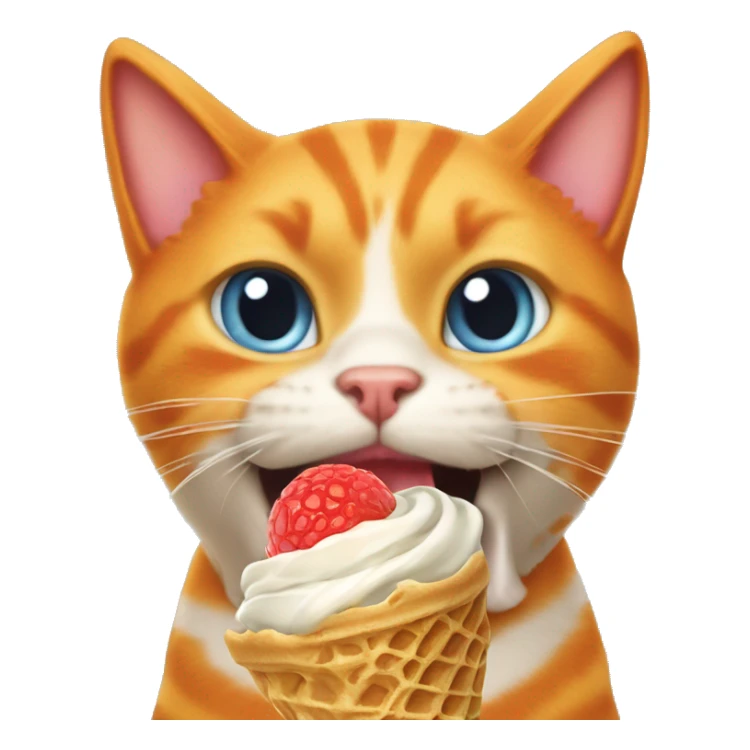 Orange cat licking ice cream on a waffle cone  sticker