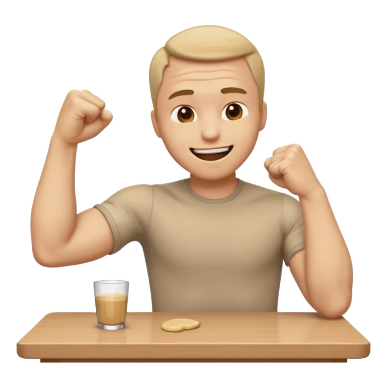 create a old style animated emoji with man leaning with forhead on left arm while hitting table repeatedly with right hand fist while laughing really hard so body shaking sticker
