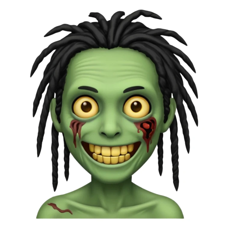 Make a image of a zombie with dreads make it like a emoticon not as scary make dreads black  sticker