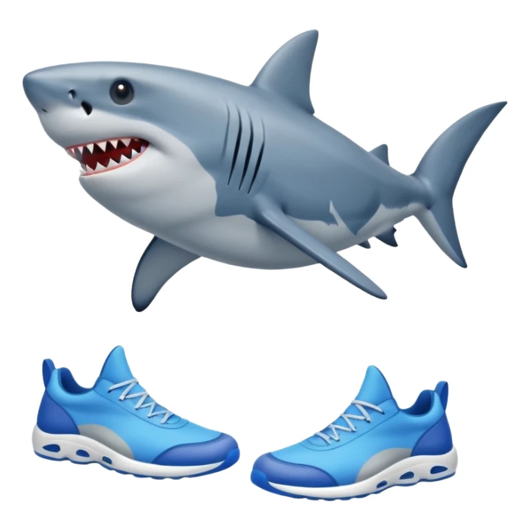 Create a shark with three legs, two in front and one behind, that the shoes are blue sticker