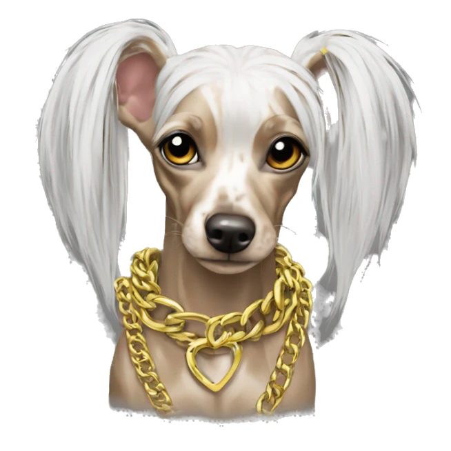 Chinese crested neon hair gold chain piercings tattoos sticker