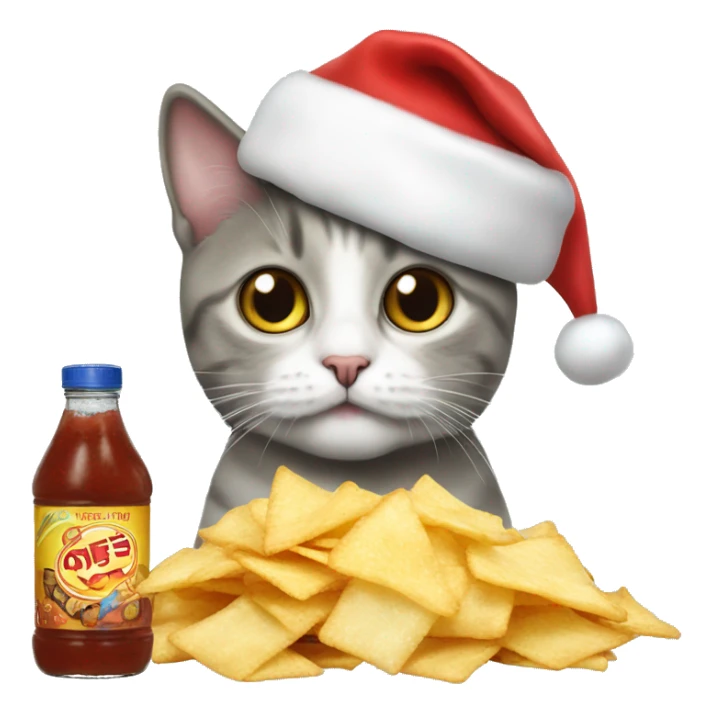 Cat wearing a Santa hat, while salt and vinegar chips  sticker