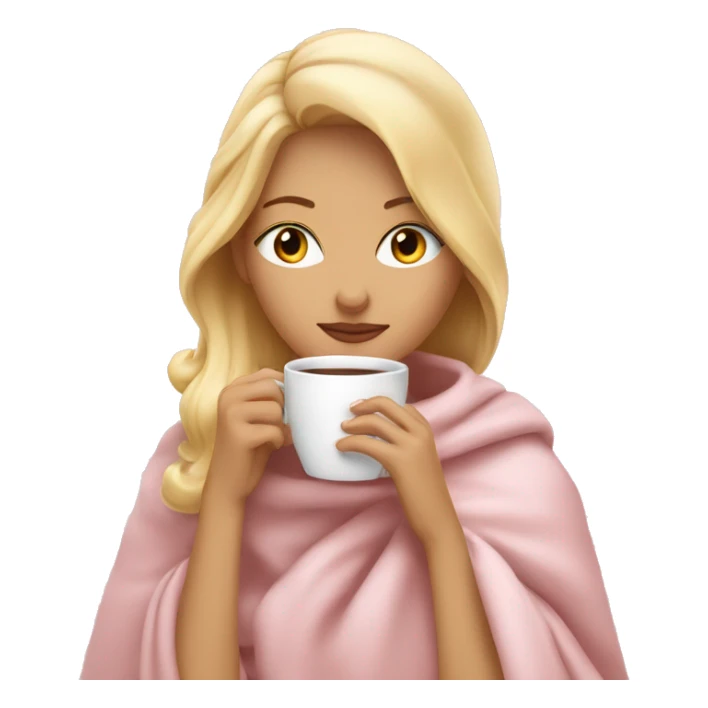 Blonde girl inside a light pink blancket sipping coffee eyes closed sticker