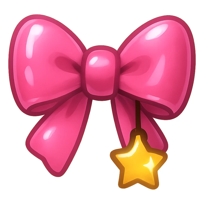 pink bow emoji, cute and shiny, with a small star charm sticker