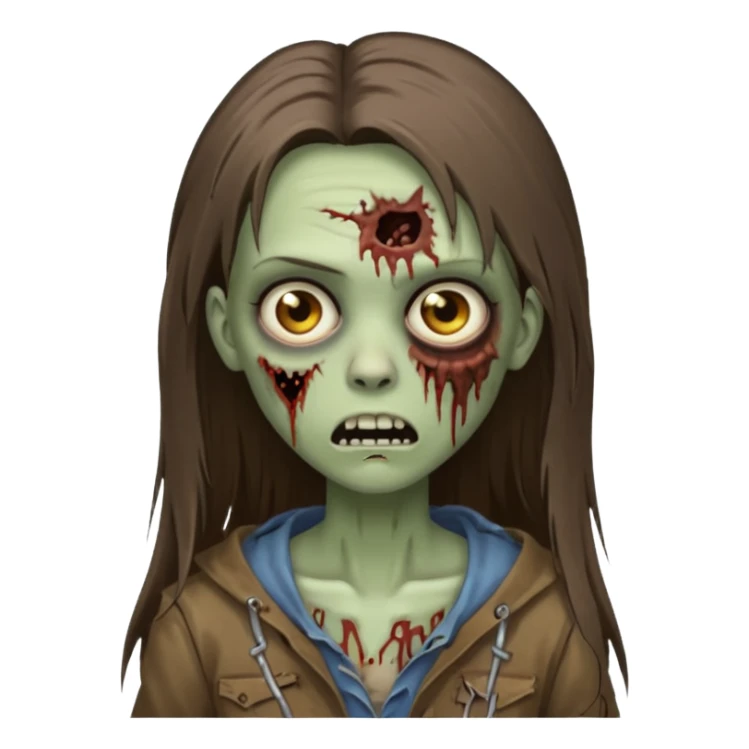 a zombie woman with straight brown long hair sticker