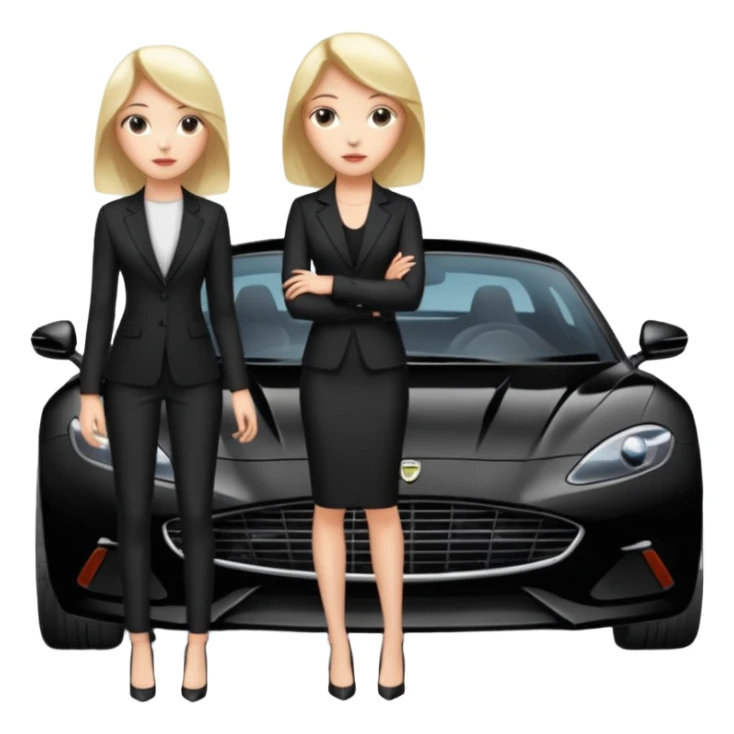 A fast, expensive black car with a young woman beside it sticker