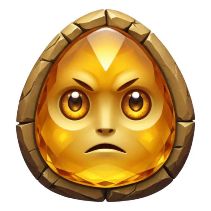 Single gemstone rock character, warm golden citrine, squat and heavy like a rock, with carved facets with eyes sticker