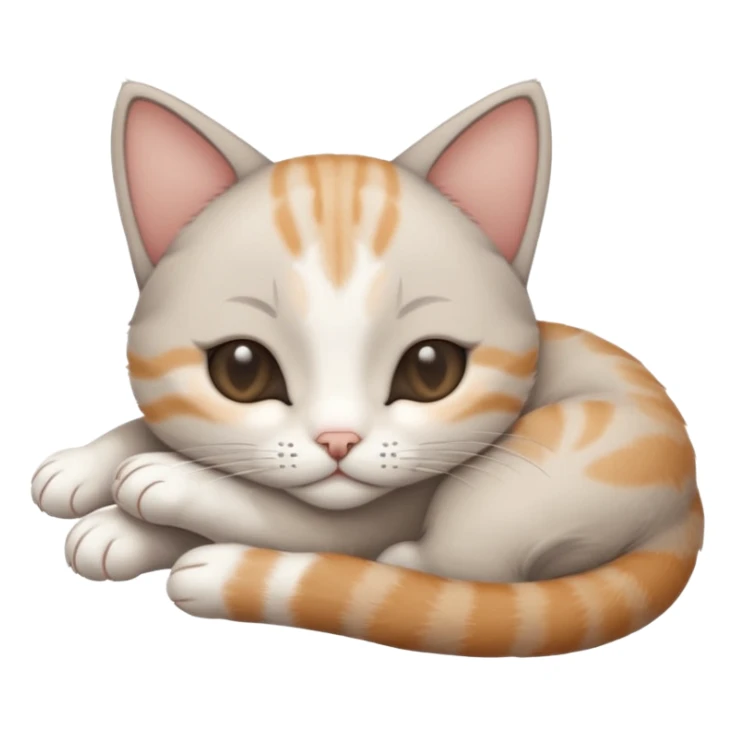 grey and white small cat with eyes closed lying down upside down with its head resting own paw sticker
