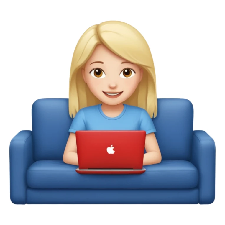 A girl is working with a laptop while lying on the sofa sticker