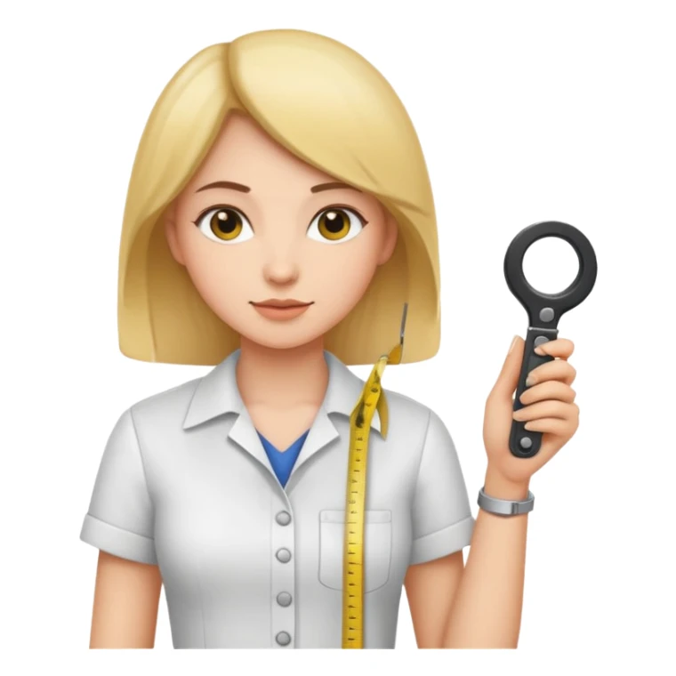 tailor woman holding measure sticker