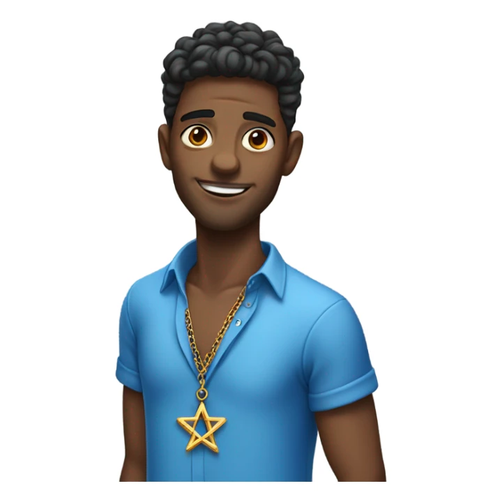 male model in blue shirt with Jewish star necklace sticker