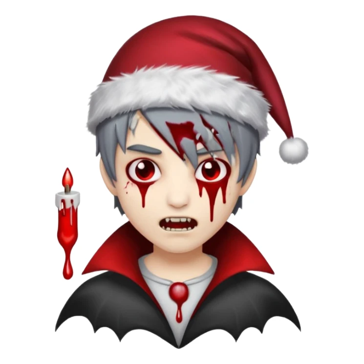 grey skin emo vampire boy with Christmas hat and blood dripping from fangs  sticker