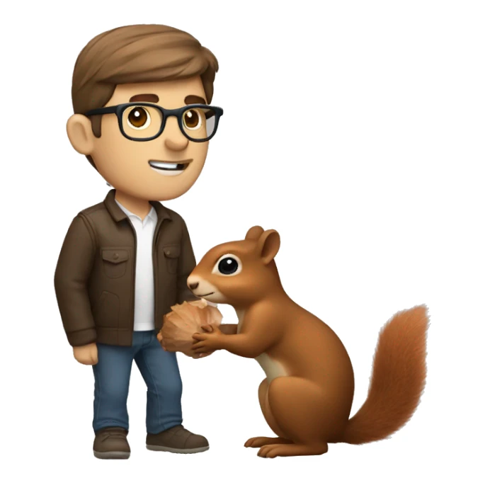 A Man with Brown hair, with a glasses and fair skin feeds a squirrel  sticker