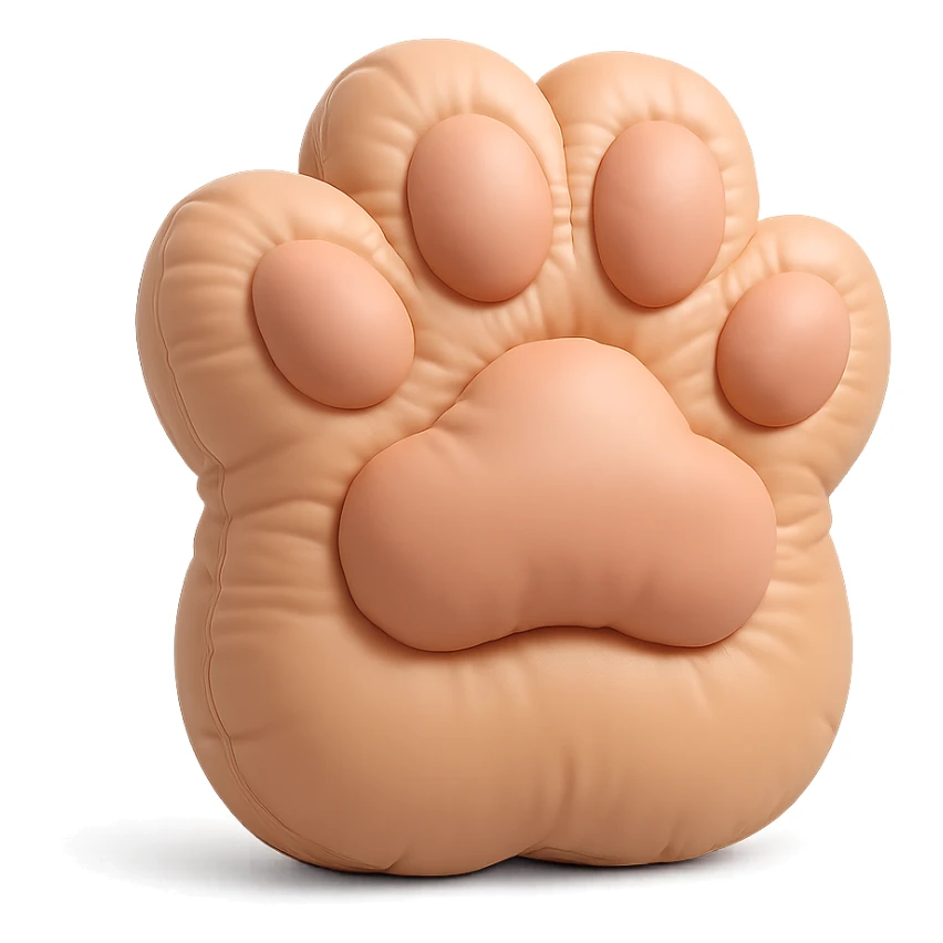 fluffy cat paw, cushion style, soft and puffy, plush texture sticker