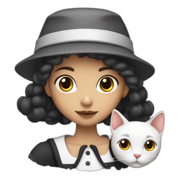 a french girl with a baret and a black and white cat sticker