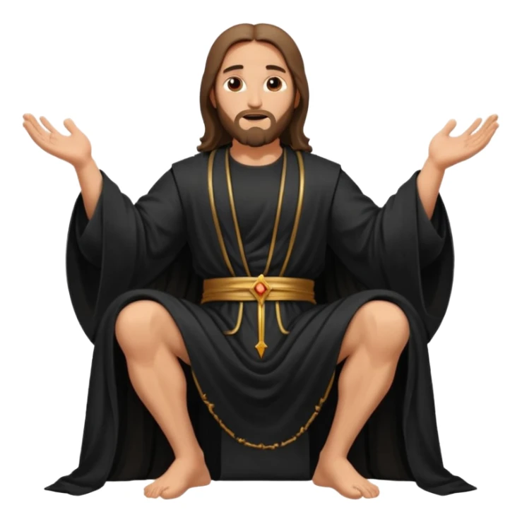 fullbody bald jesus christ jacked, sleeveless black robe sitting hand down sticker