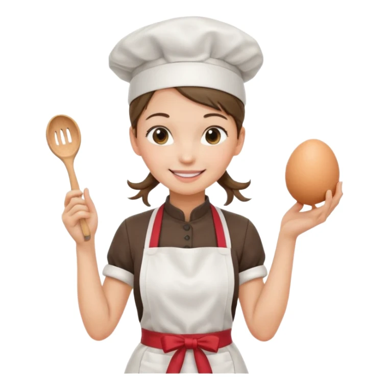 Young female pastry chef - ponytail, apron, wearing a white hat, holding an egg beater in her right hand, and naturally hanging her left hand to her side sticker