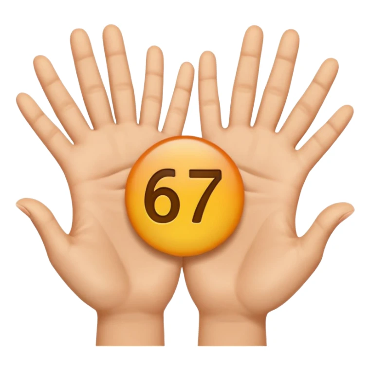 Emoji with hands on both sides with the number 67 floating above the hands the hands palms have to facing up sticker