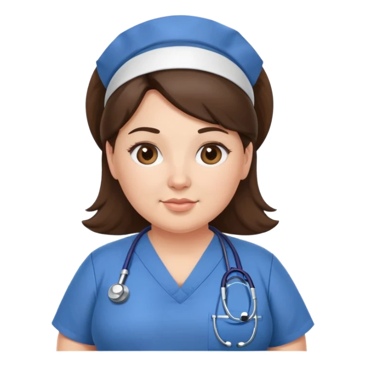Fat nurse, Brunette woman in scrubs with a stethoscope sticker
