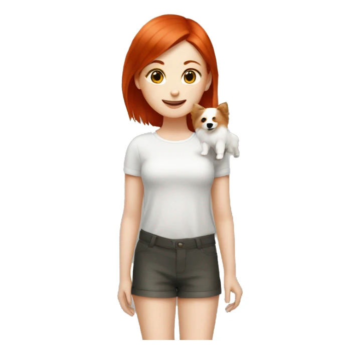 red hair girl with Japanese spitz dog sticker