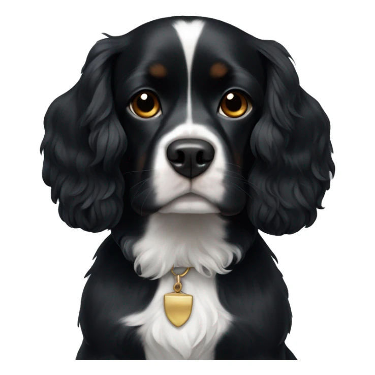 Small completely black king spaniel with white on chest. No white on the face sticker