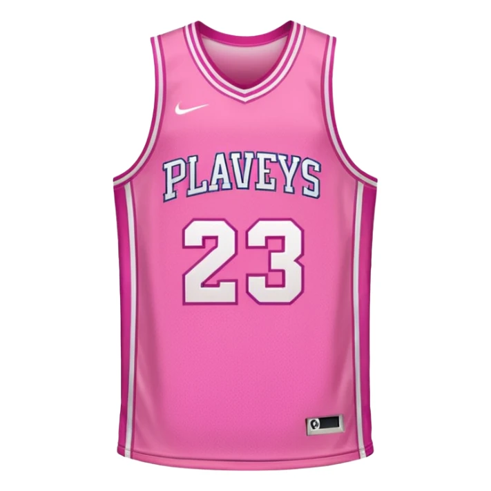 pink basketball jersey with the text PLAVLEYS 23 and a pattern sticker