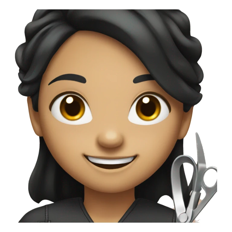 smiling girl with black hair holding scissors sticker