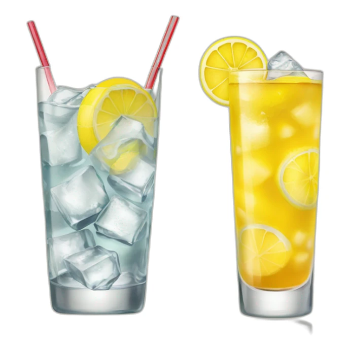 cocktail and a piece of lemon in highball glass with ice  sticker