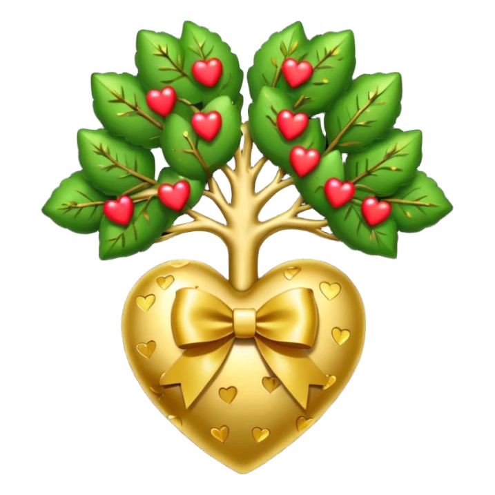heart with a tree, gold bow with heart pattern on the bow, apple emoji style sticker