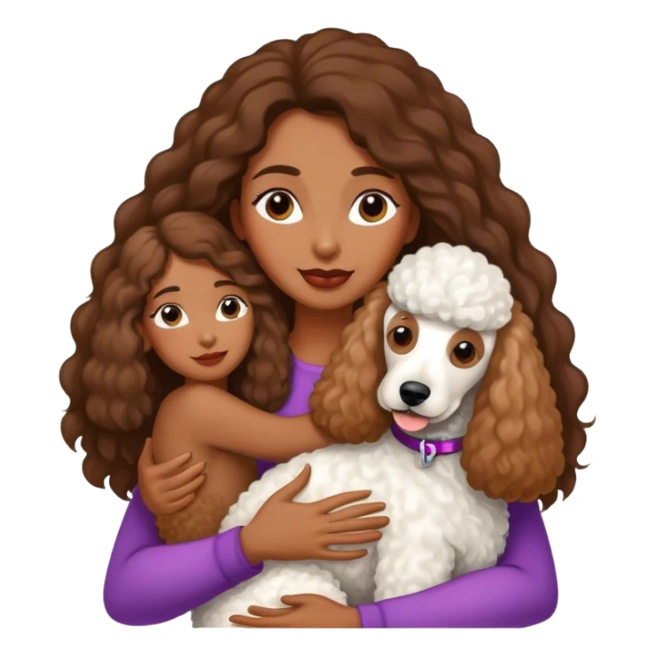 White standard poodle and long-haired brown-skinned woman embrace sticker
