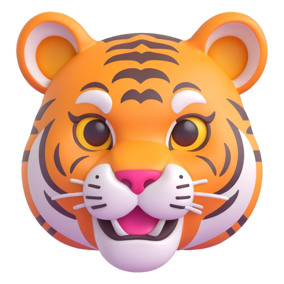 tiger head, 3D emoji style, soft shading, lively and expressive, suitable for app icon sticker