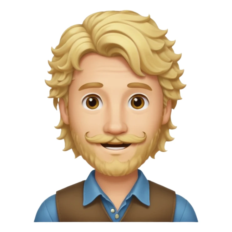 cute blonde guy with a longer curly mullet and a dark beard with moustache sticker