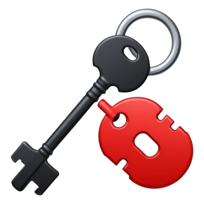 iOS sticker, dark key, black metal, red hole, minimal sticker